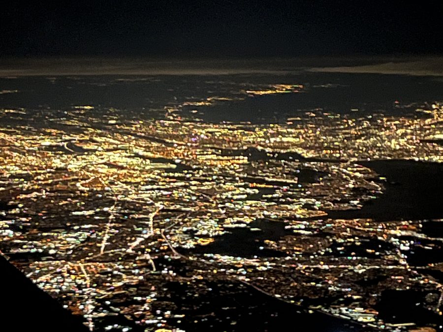 City lights seen from the air at night